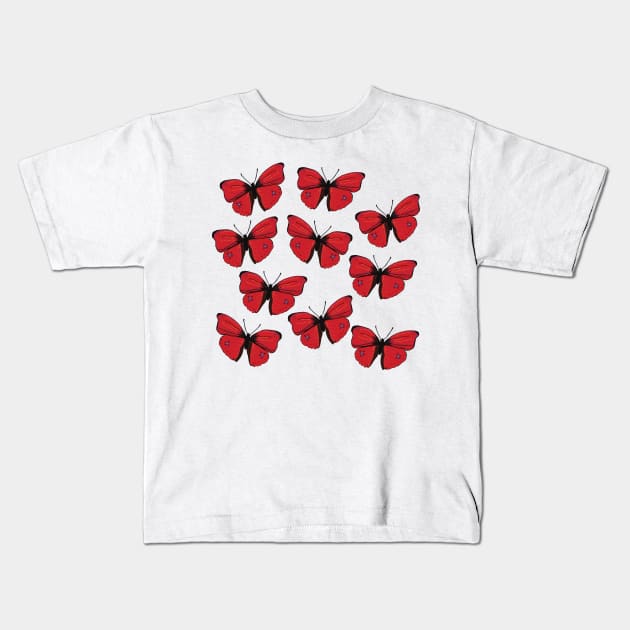 Red Butterfly Spring Art Kids T-Shirt by Manitarka